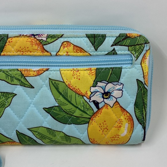 Vera Bradley Lemon Grove Turnlock Wallet Teal, Yellow, Leaves, Ladybug,‎ Flowers - Picture 8 of 9
